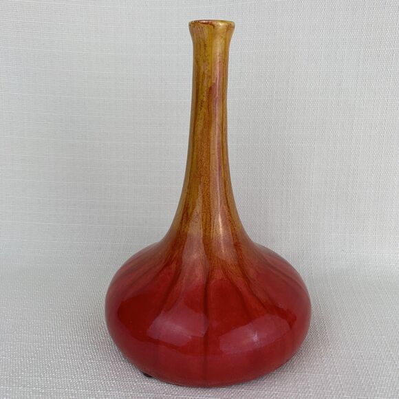 Toyo Mid Century Modern Vase 8” Tall Orange Red Round Bottom Art‎ Vintage Retro - Picture 1 of 8